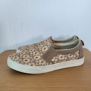 Taos Womens 8.5 Rubber Soul Slip-on Tan Floral Daisy Canvas Sneakers Shoes